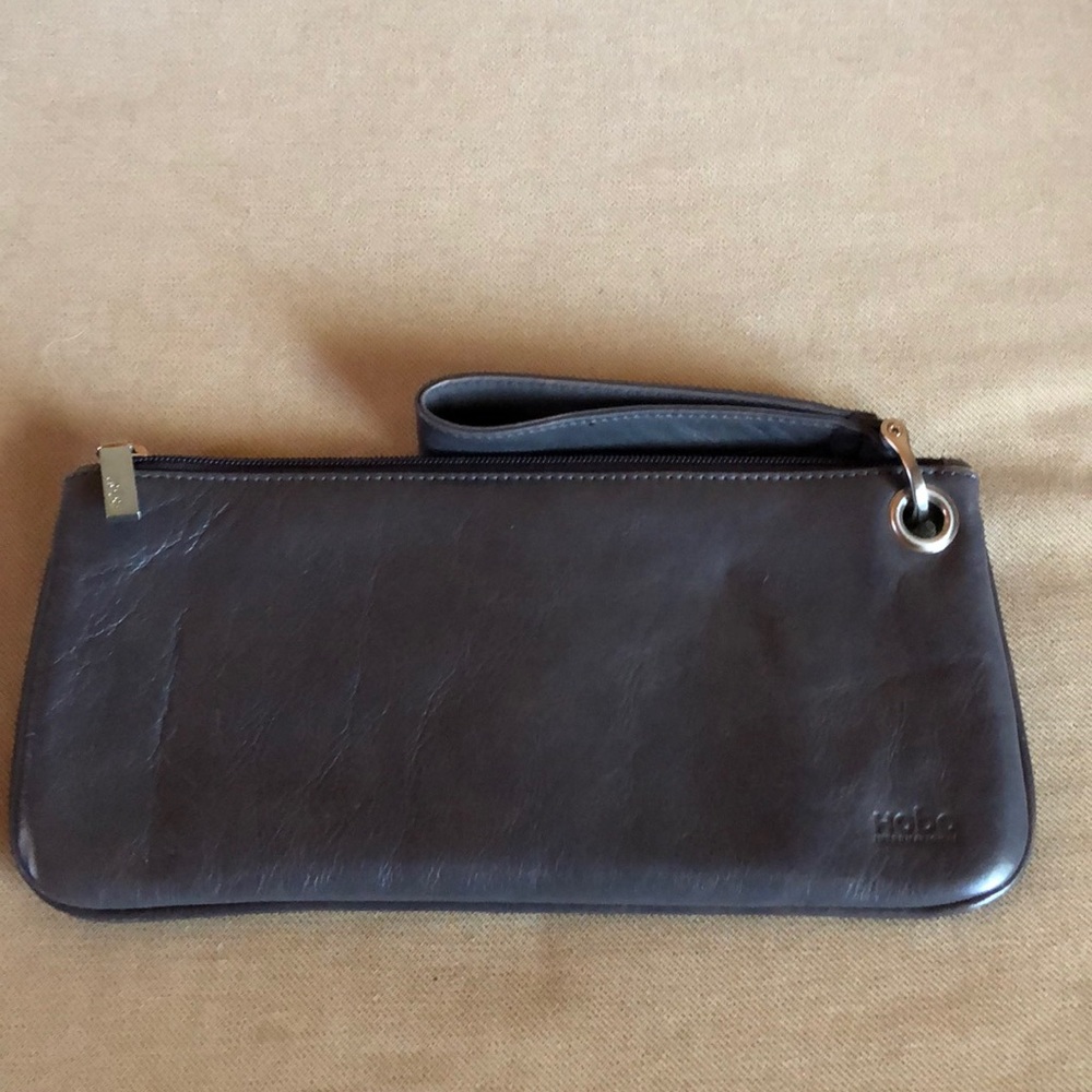 NWT grey leather Hobo International Clutch